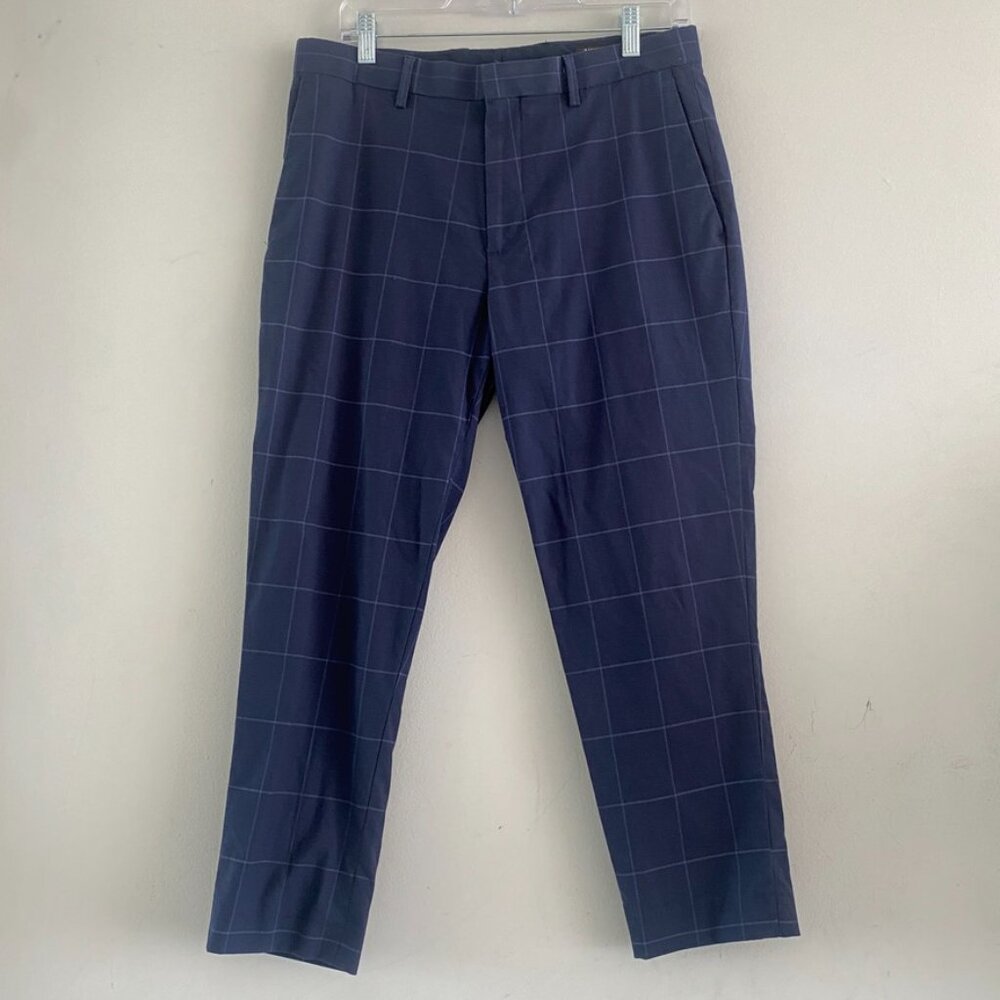 Banana Republic Men's Slim Fit Navy Checked Pants Cotton Stretch 31in x 26in